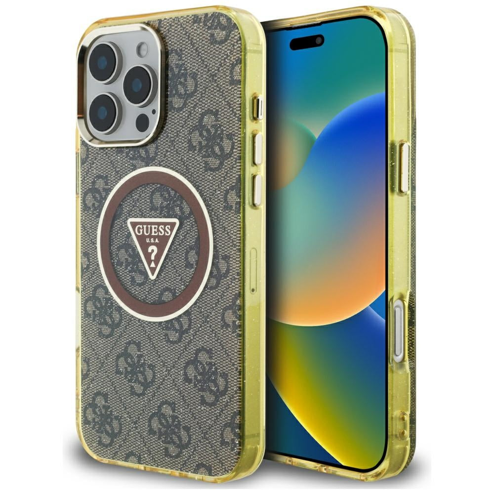 MagSafe-kotelo Apple iPhone 16 Prolle, Guess, IML Glitter 4G Circle Triangle, Ruskea