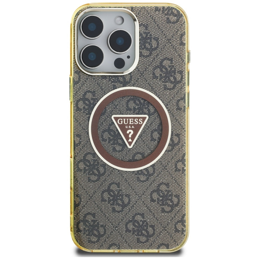 MagSafe-kotelo Apple iPhone 16 Prolle, Guess, IML Glitter 4G Circle Triangle, Ruskea