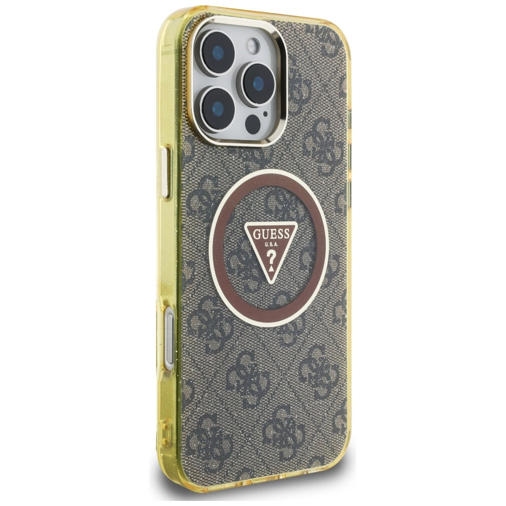 MagSafe-kotelo Apple iPhone 16 Prolle, Guess, IML Glitter 4G Circle Triangle, Ruskea
