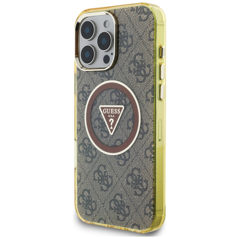 MagSafe-kotelo Apple iPhone 16 Prolle, Guess, IML Glitter 4G Circle Triangle, Ruskea