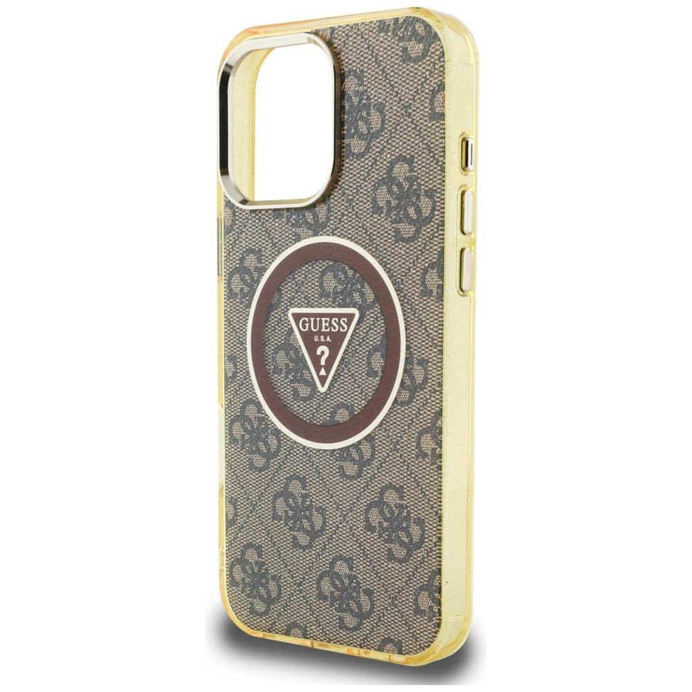 MagSafe-kotelo Apple iPhone 16 Prolle, Guess, IML Glitter 4G Circle Triangle, Ruskea