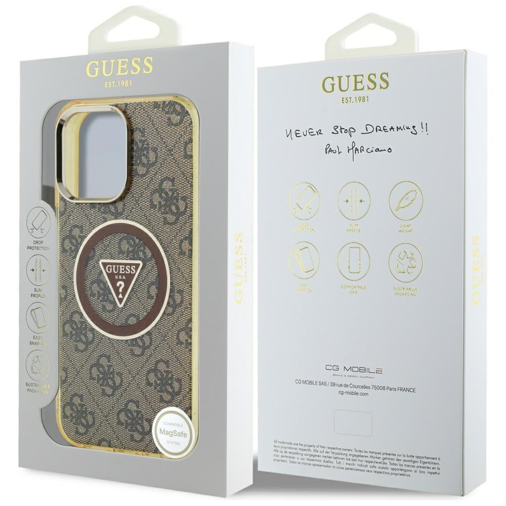 MagSafe-kotelo Apple iPhone 16 Prolle, Guess, IML Glitter 4G Circle Triangle, Ruskea