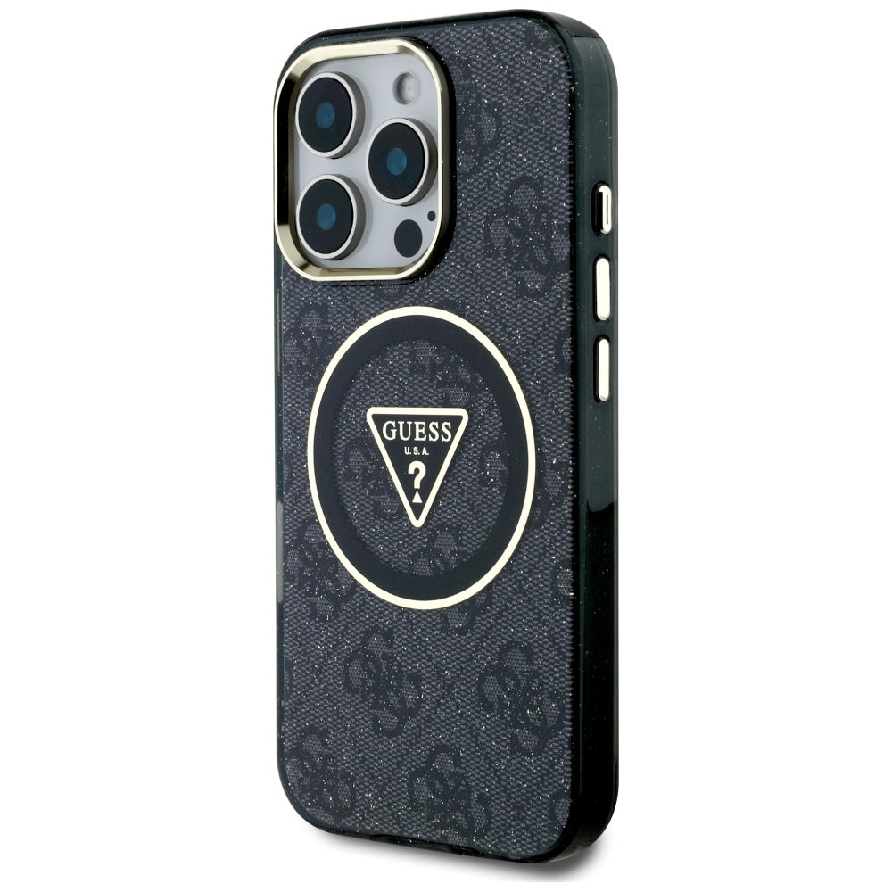 MagSafe-kotelo Apple iPhone 16 Prolle, Guess, IML Glitter 4G Circle Triangle, Musta