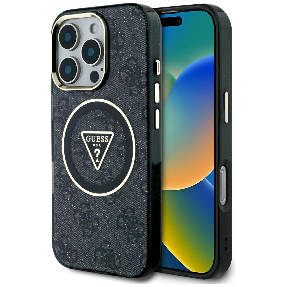 MagSafe-kotelo Apple iPhone 16 Prolle, Guess, IML Glitter 4G Circle Triangle, Musta