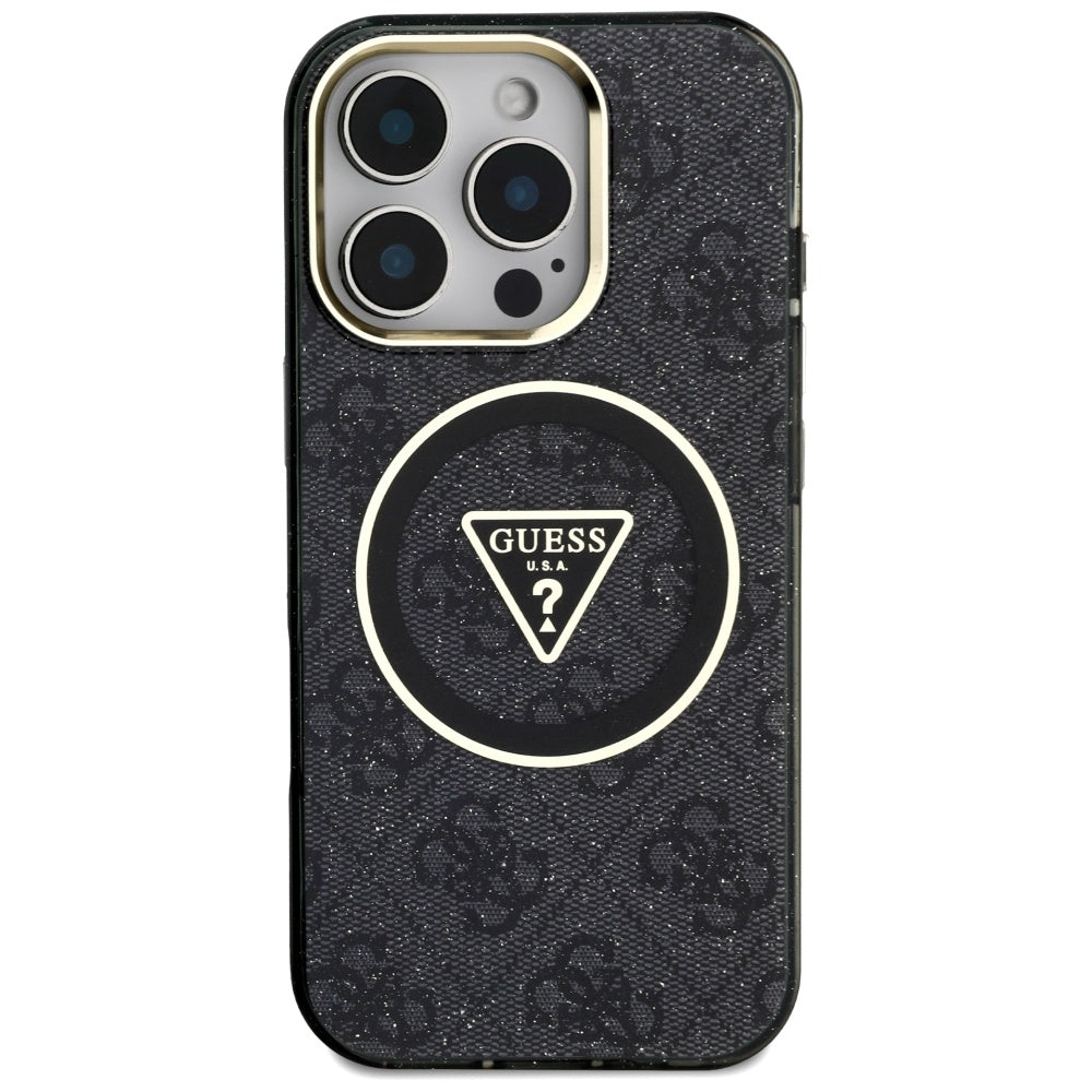 MagSafe-kotelo Apple iPhone 16 Prolle, Guess, IML Glitter 4G Circle Triangle, Musta
