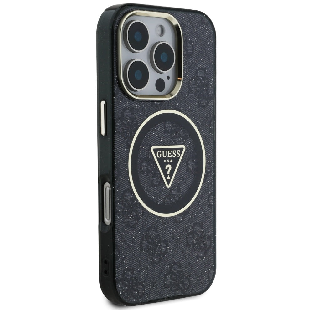 MagSafe-kotelo Apple iPhone 16 Prolle, Guess, IML Glitter 4G Circle Triangle, Musta