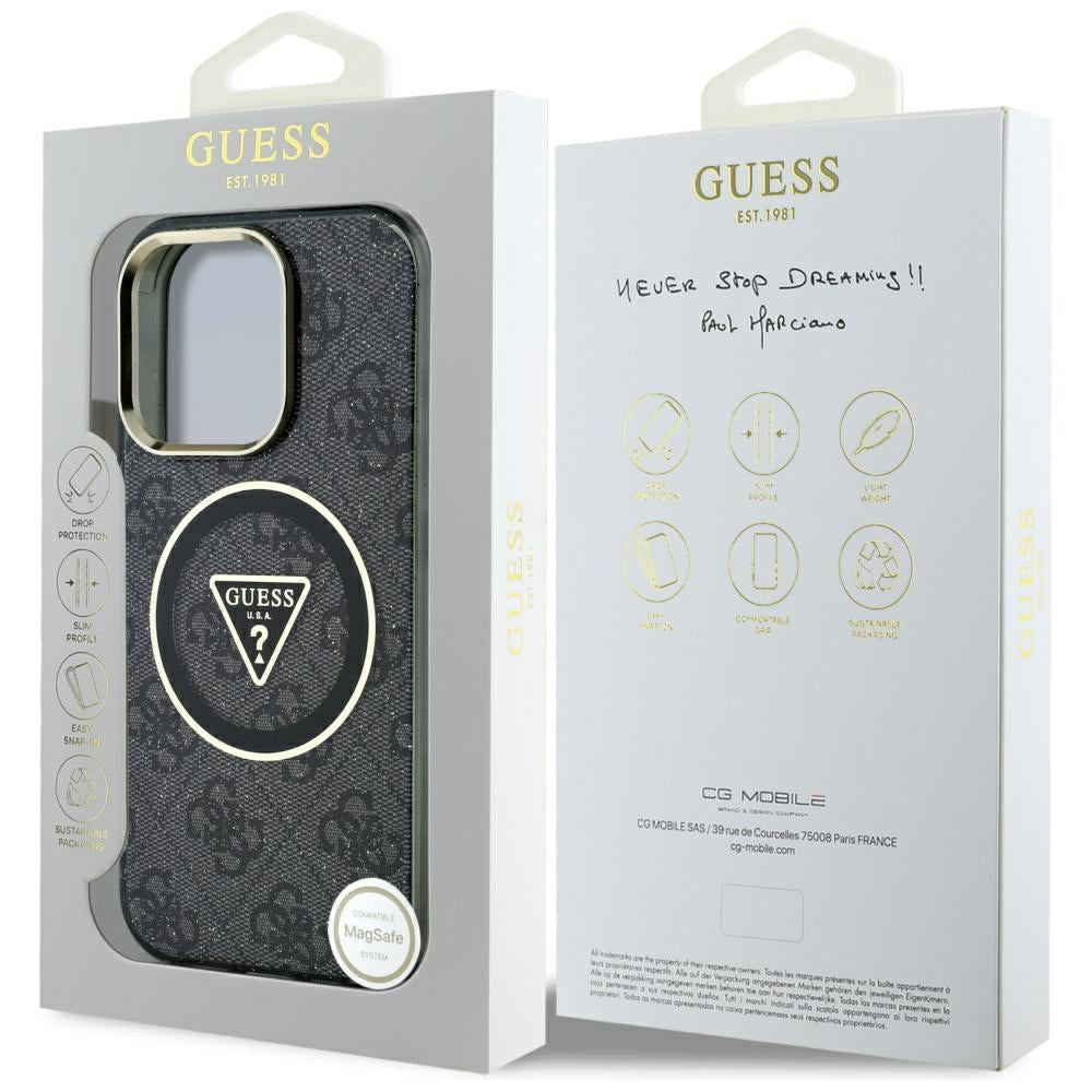 MagSafe-kotelo Apple iPhone 16 Prolle, Guess, IML Glitter 4G Circle Triangle, Musta