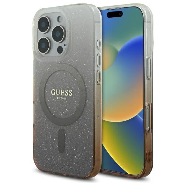 MagSafe-kotelo Apple iPhone 16 Prolle, Guess, IML Glitter Gradient, Ruskea