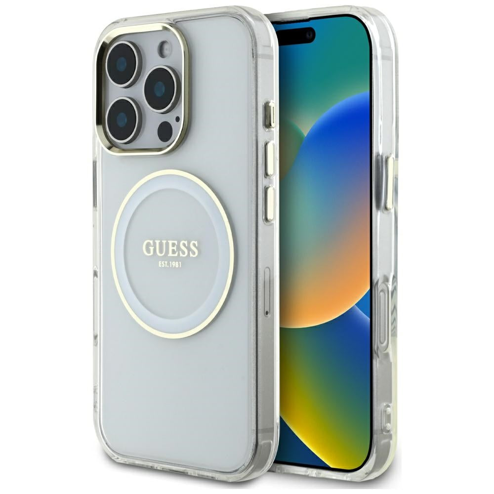 MagSafe-kotelo Apple iPhone 16 Prolle, Guess, IML Metal Colored Circle, Valkoinen