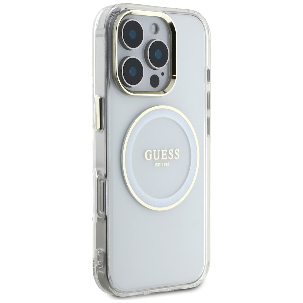 MagSafe-kotelo Apple iPhone 16 Prolle, Guess, IML Metal Colored Circle, Valkoinen
