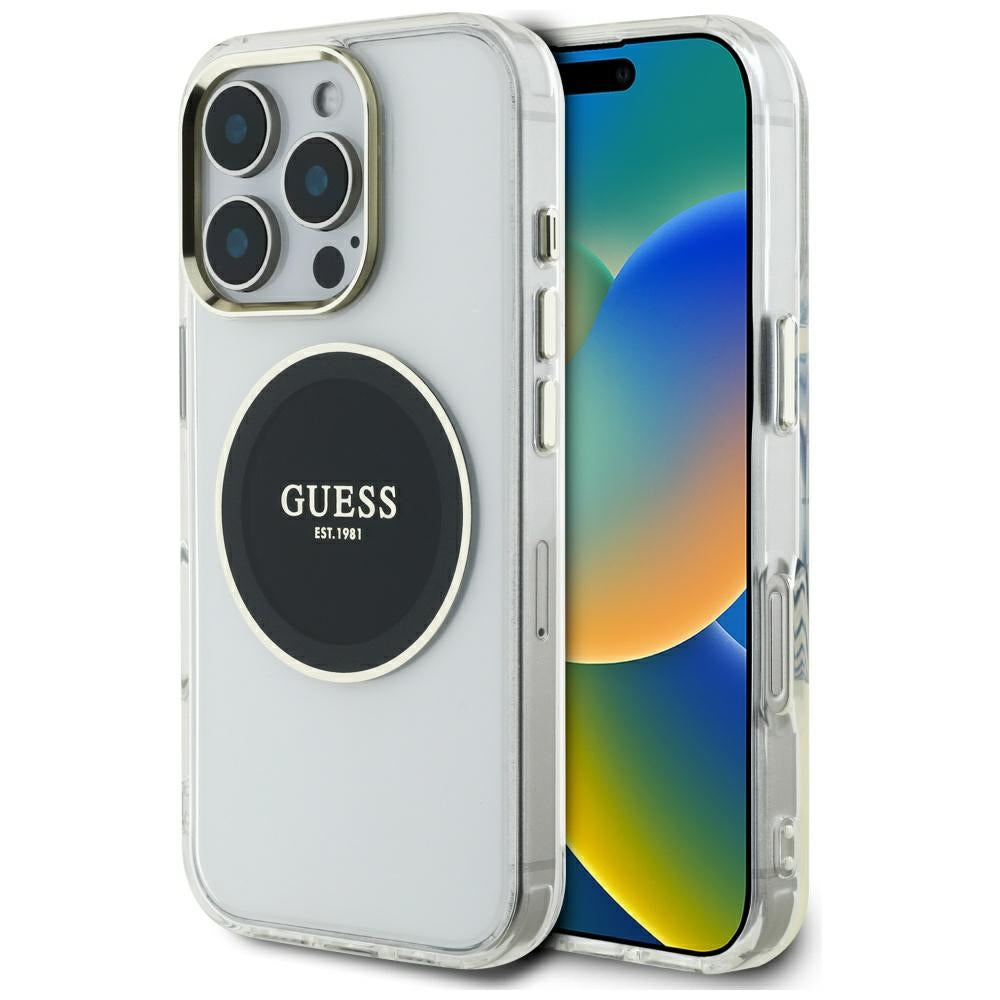 MagSafe-kotelo Apple iPhone 16 Prolle, Guess, IML Metal Colored Circle, Musta