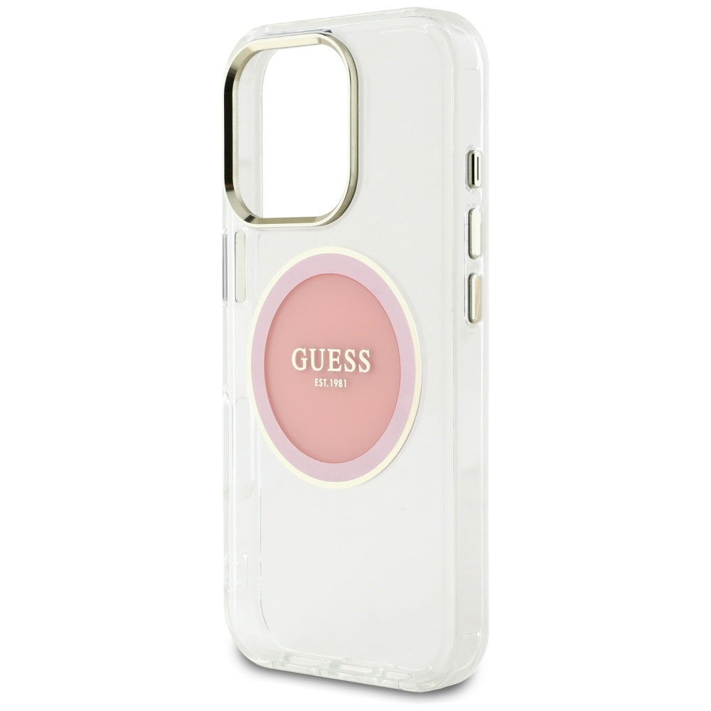 MagSafe-kotelo Apple iPhone 16 Prolle, Guess, IML Metal Colored Circle, Pinkki