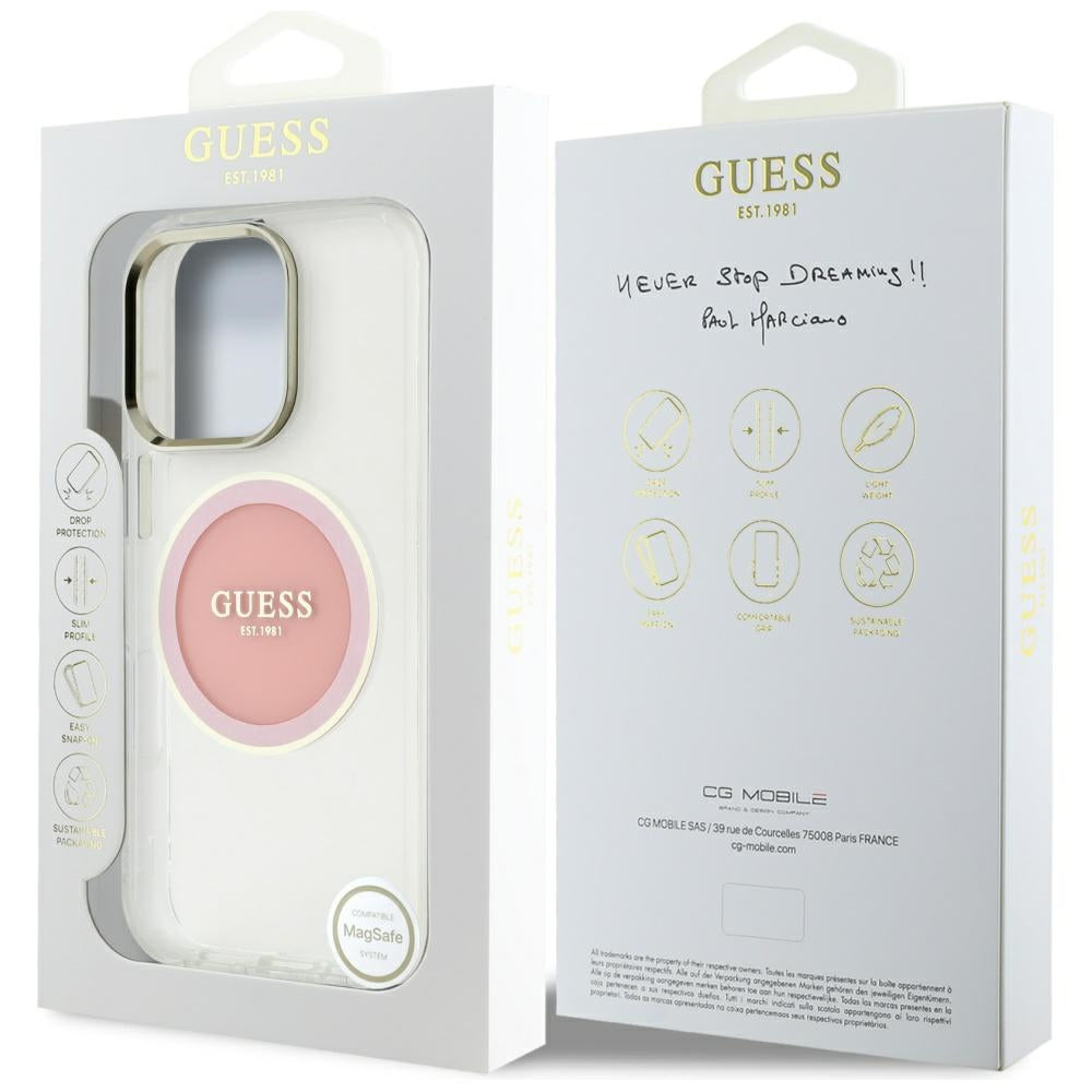 MagSafe-kotelo Apple iPhone 16 Prolle, Guess, IML Metal Colored Circle, Pinkki