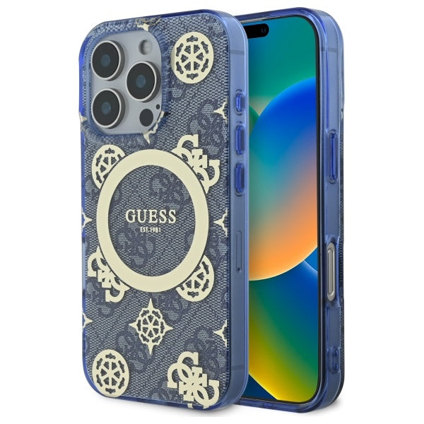 MagSafe-kotelo Apple iPhone 16 Prolle, Guess, IML Peony On 4G Background, Sininen