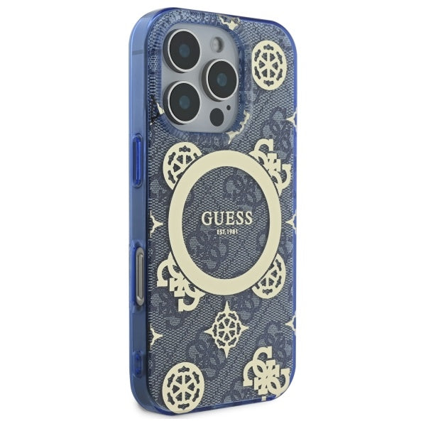 MagSafe-kotelo Apple iPhone 16 Prolle, Guess, IML Peony On 4G Background, Sininen