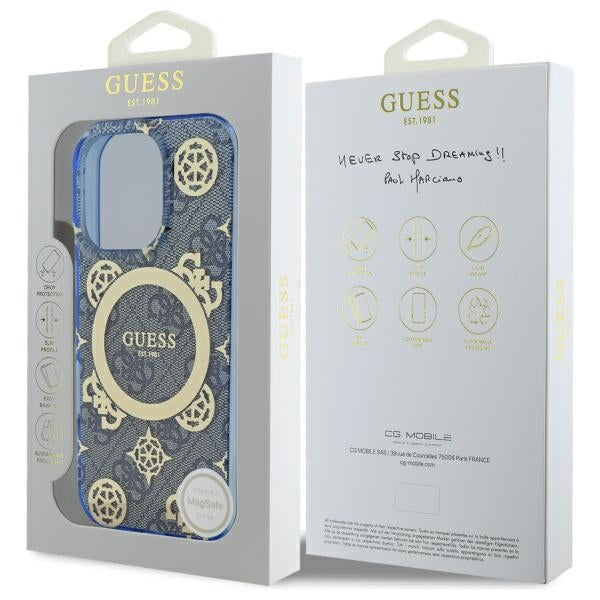 MagSafe-kotelo Apple iPhone 16 Prolle, Guess, IML Peony On 4G Background, Sininen