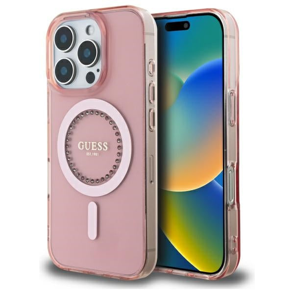 MagSafe-kotelo Apple iPhone 16 Prolle, Guess, IML Rhinestone, Pinkki