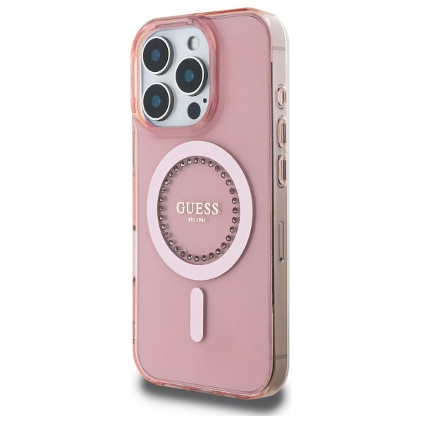 MagSafe-kotelo Apple iPhone 16 Prolle, Guess, IML Rhinestone, Pinkki