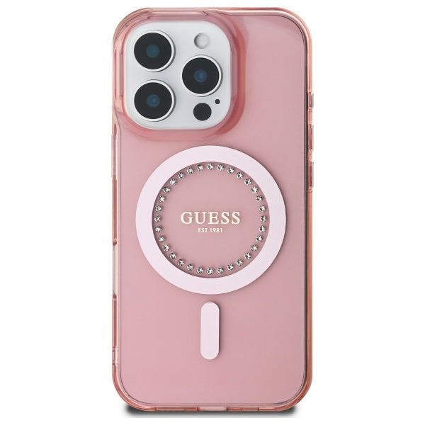 MagSafe-kotelo Apple iPhone 16 Prolle, Guess, IML Rhinestone, Pinkki
