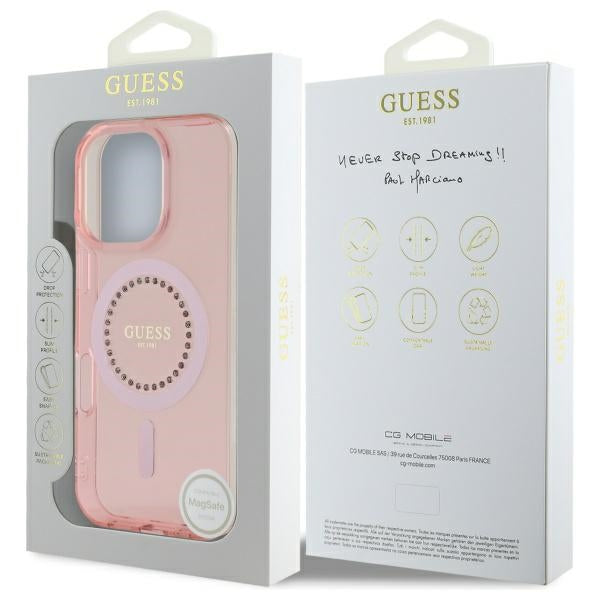 MagSafe-kotelo Apple iPhone 16 Prolle, Guess, IML Rhinestone, Pinkki