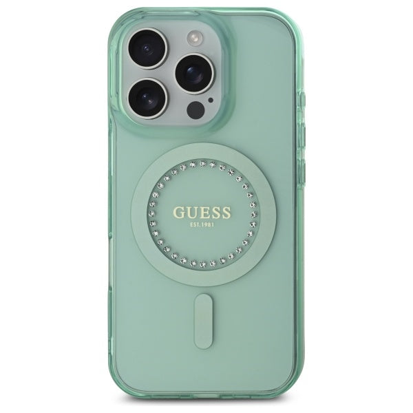 MagSafe-kotelo Apple iPhone 16 Prolle, Guess, IML Rhinestone, Vihreä