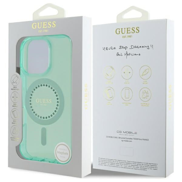 MagSafe-kotelo Apple iPhone 16 Prolle, Guess, IML Rhinestone, Vihreä