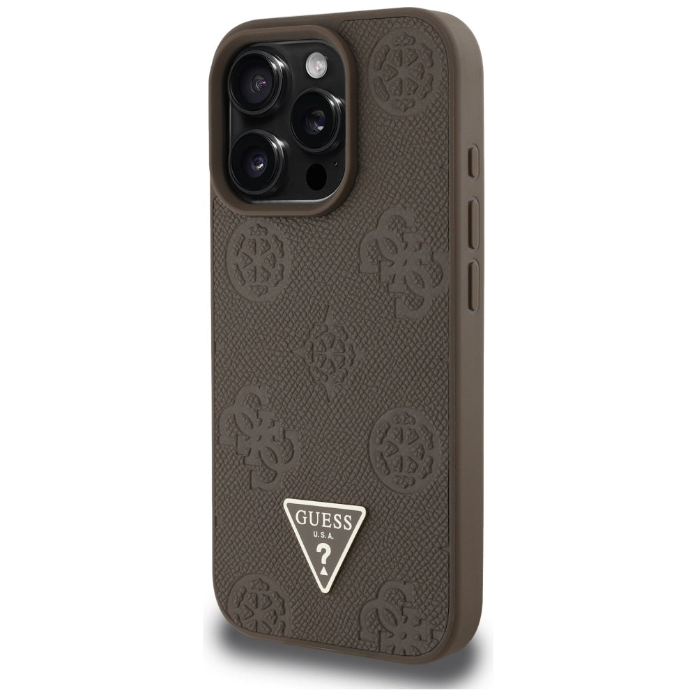 MagSafe-kotelo Apple iPhone 16 Prolle, Guess, Peony Grained Hot Stamp Triangle, Ruskea