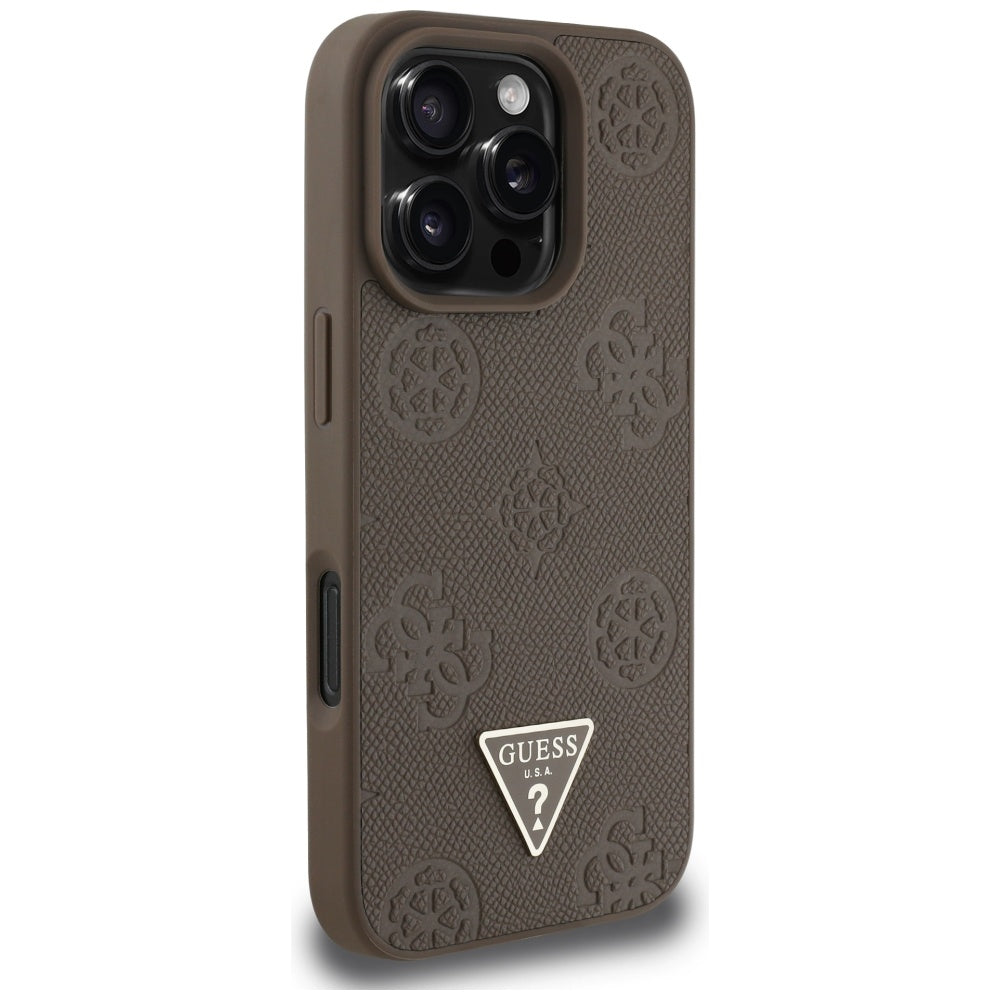 MagSafe-kotelo Apple iPhone 16 Prolle, Guess, Peony Grained Hot Stamp Triangle, Ruskea