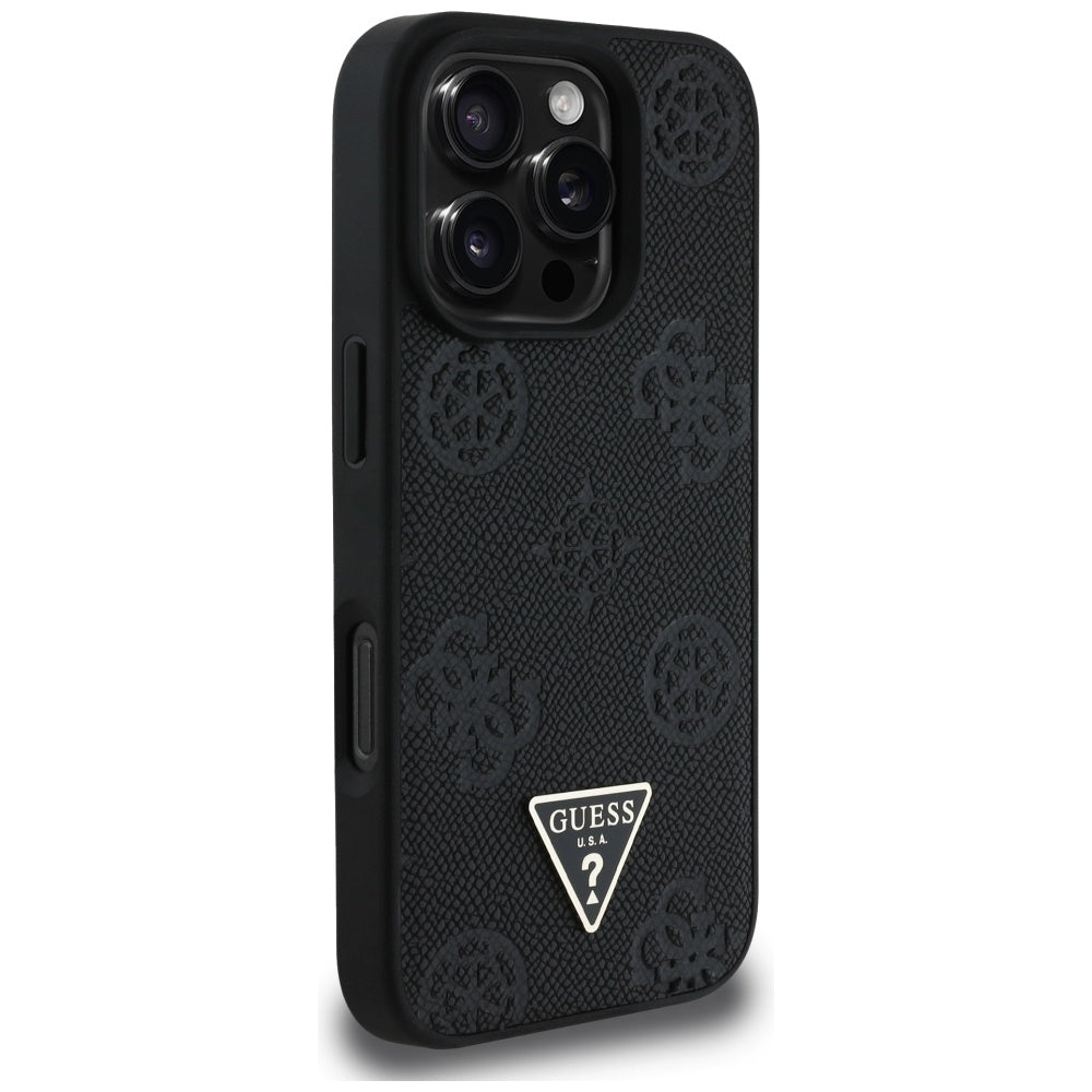 MagSafe-kotelo Apple iPhone 16 Prolle, Guess, Peony Grained Hot Stamp Triangle, Musta
