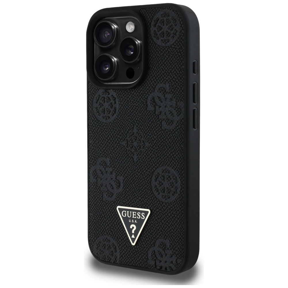 MagSafe-kotelo Apple iPhone 16 Prolle, Guess, Peony Grained Hot Stamp Triangle, Musta