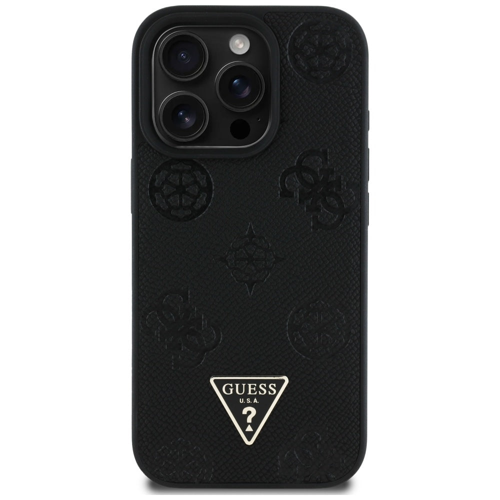 MagSafe-kotelo Apple iPhone 16 Prolle, Guess, Peony Grained Hot Stamp Triangle, Musta