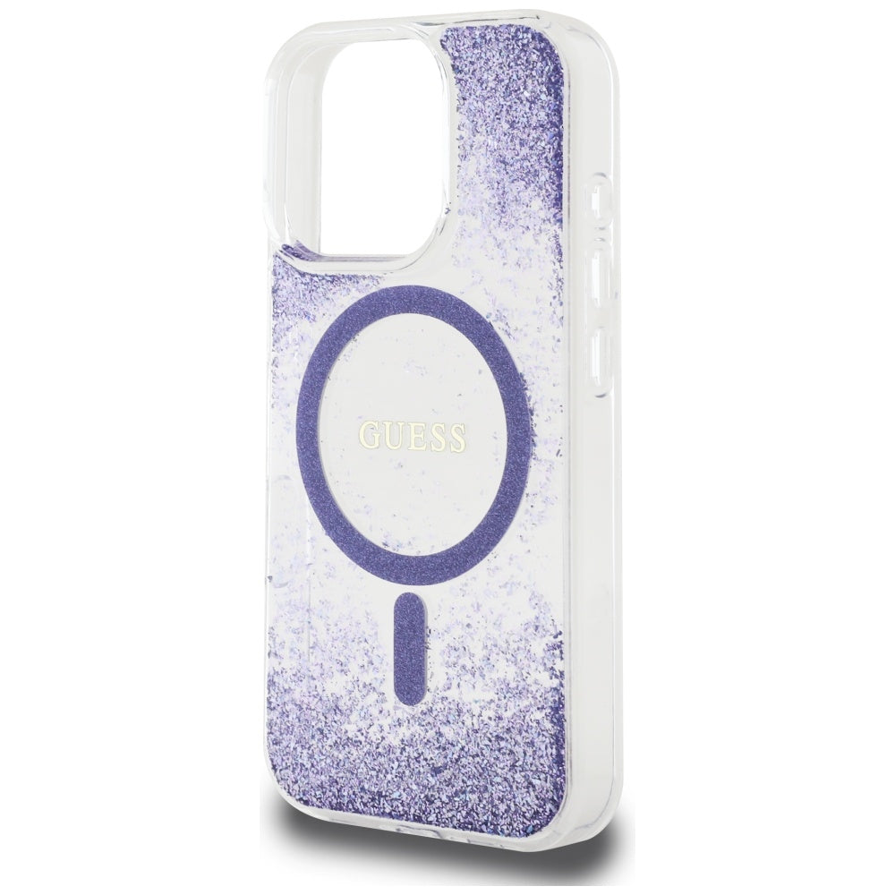 MagSafe-kotelo Apple iPhone 16 Prolle, Guess, Resin Bottom Glitter, Violetti