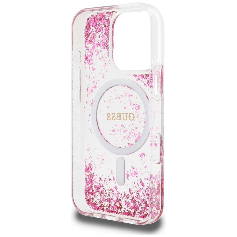 MagSafe-kotelo Apple iPhone 16 Prolle, Guess, Resin Bottom Glitter, Pinkki