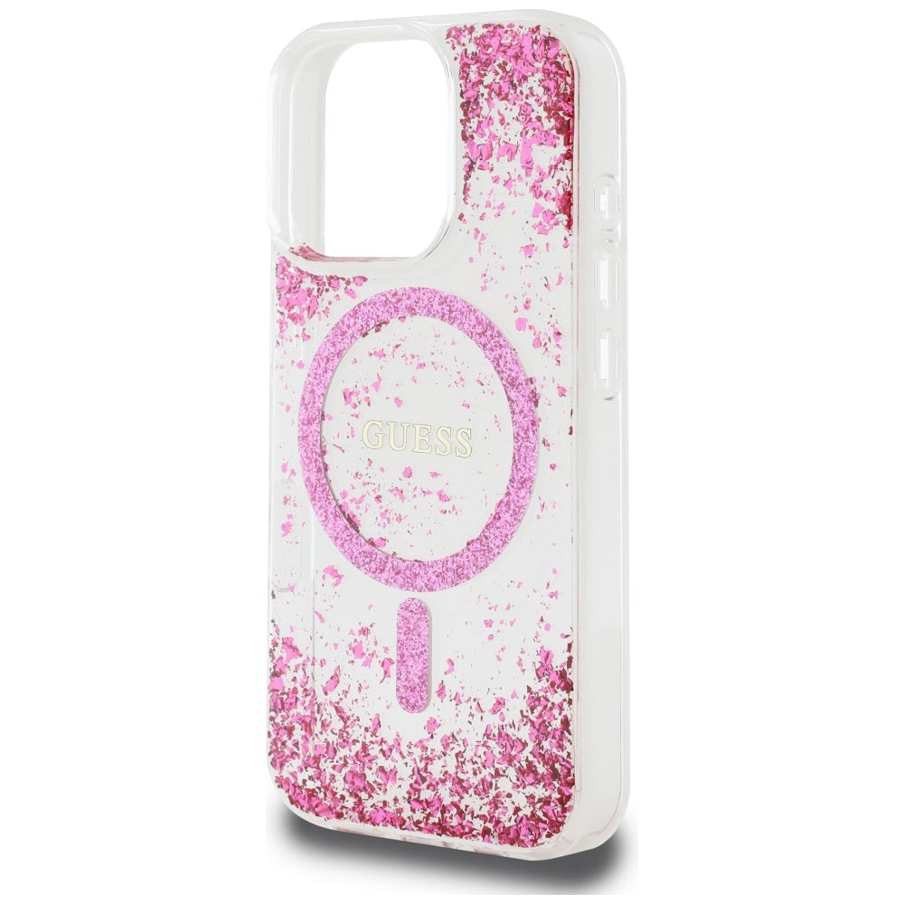 MagSafe-kotelo Apple iPhone 16 Prolle, Guess, Resin Bottom Glitter, Pinkki