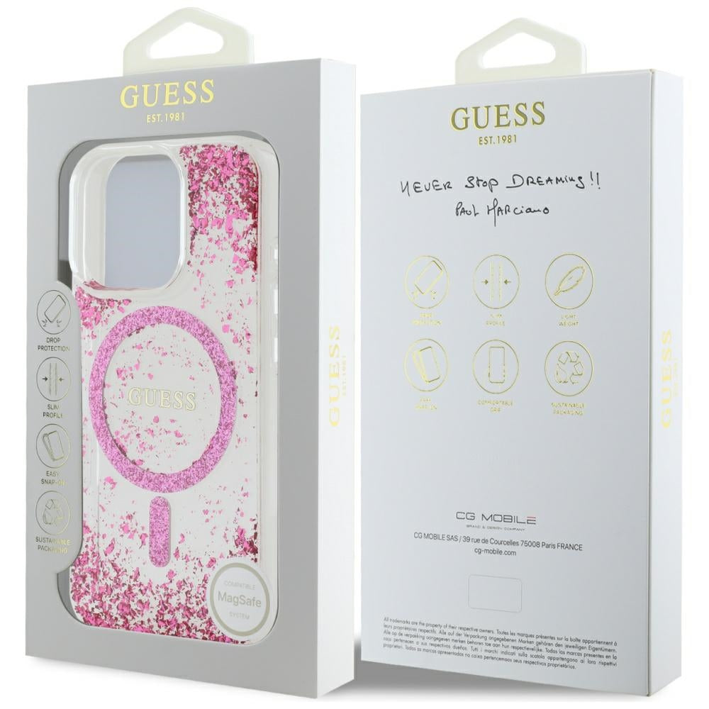 MagSafe-kotelo Apple iPhone 16 Prolle, Guess, Resin Bottom Glitter, Pinkki