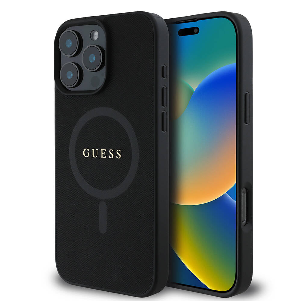 MagSafe-kotelo Apple iPhone 16 Prolle, Guess, Saffiano Classic Logo, Musta