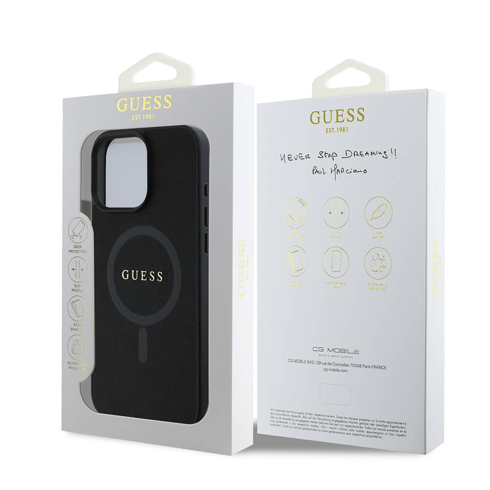 MagSafe-kotelo Apple iPhone 16 Prolle, Guess, Saffiano Classic Logo, Musta