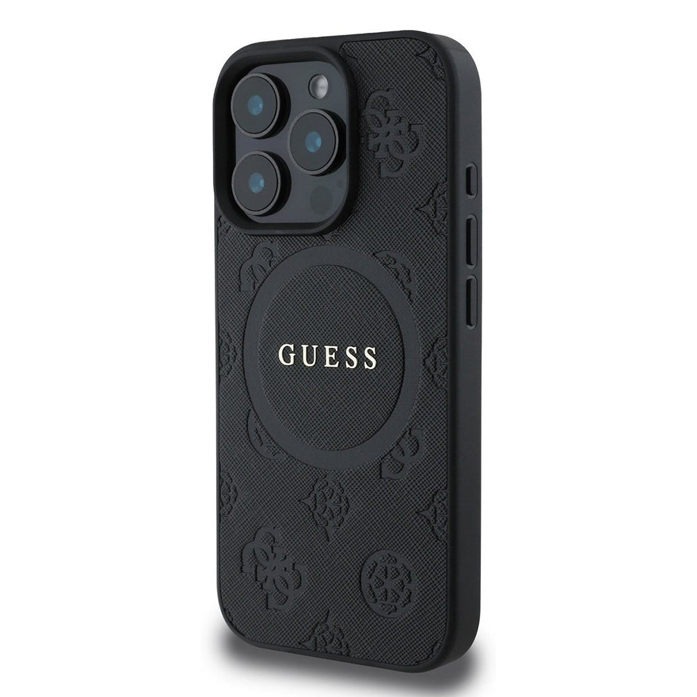 MagSafe-kotelo Apple iPhone 16 Prolle, Guess, Saffiano Peony Classic Logo, Musta
