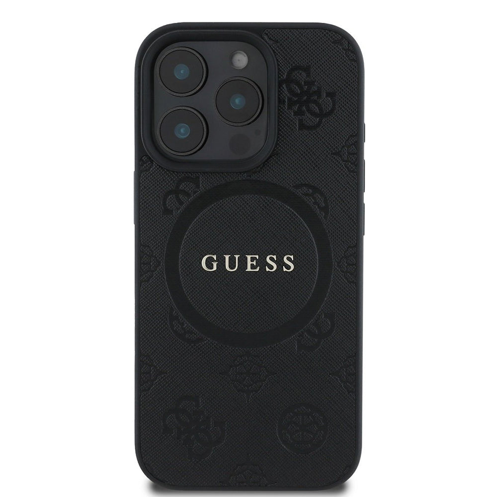 MagSafe-kotelo Apple iPhone 16 Prolle, Guess, Saffiano Peony Classic Logo, Musta