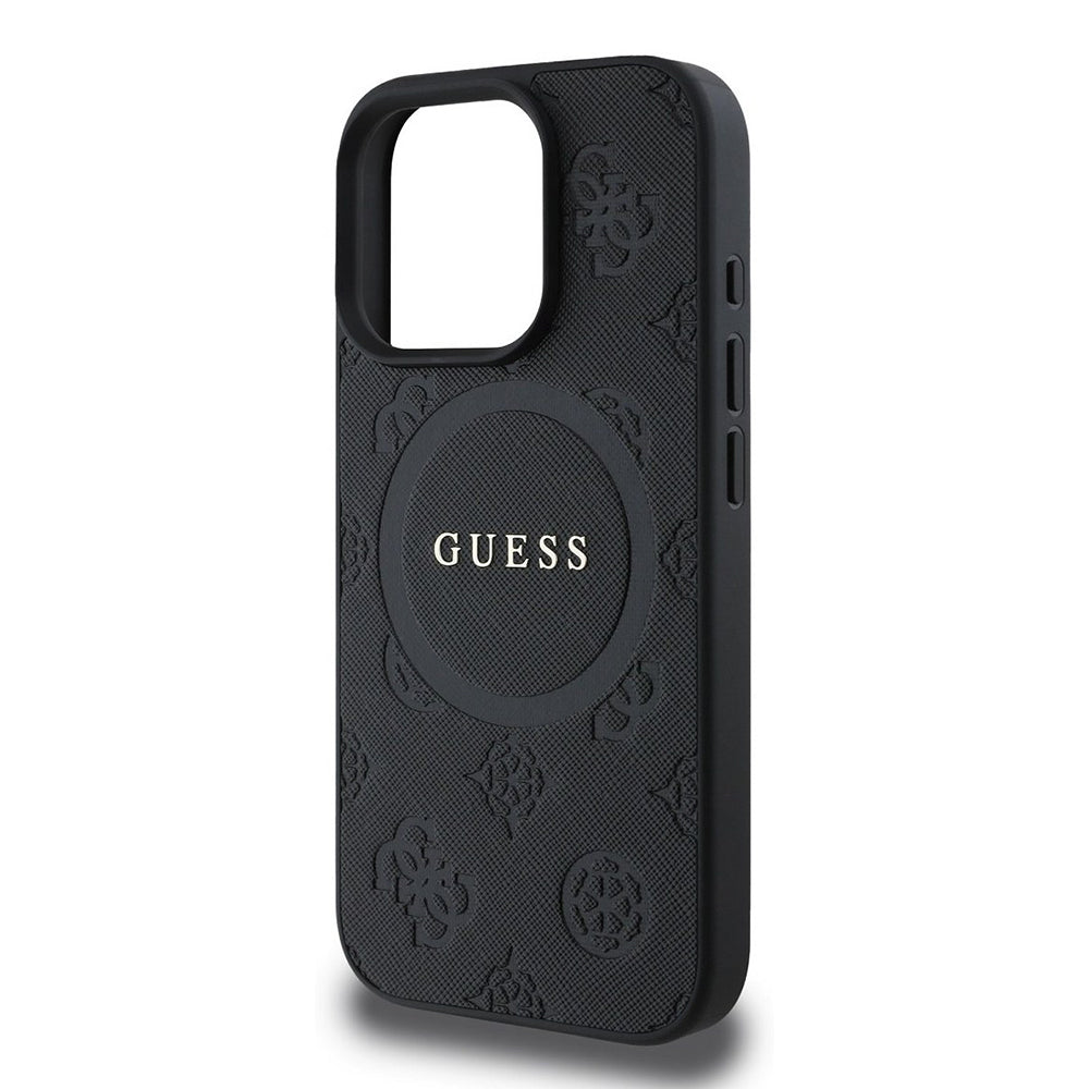 MagSafe-kotelo Apple iPhone 16 Prolle, Guess, Saffiano Peony Classic Logo, Musta