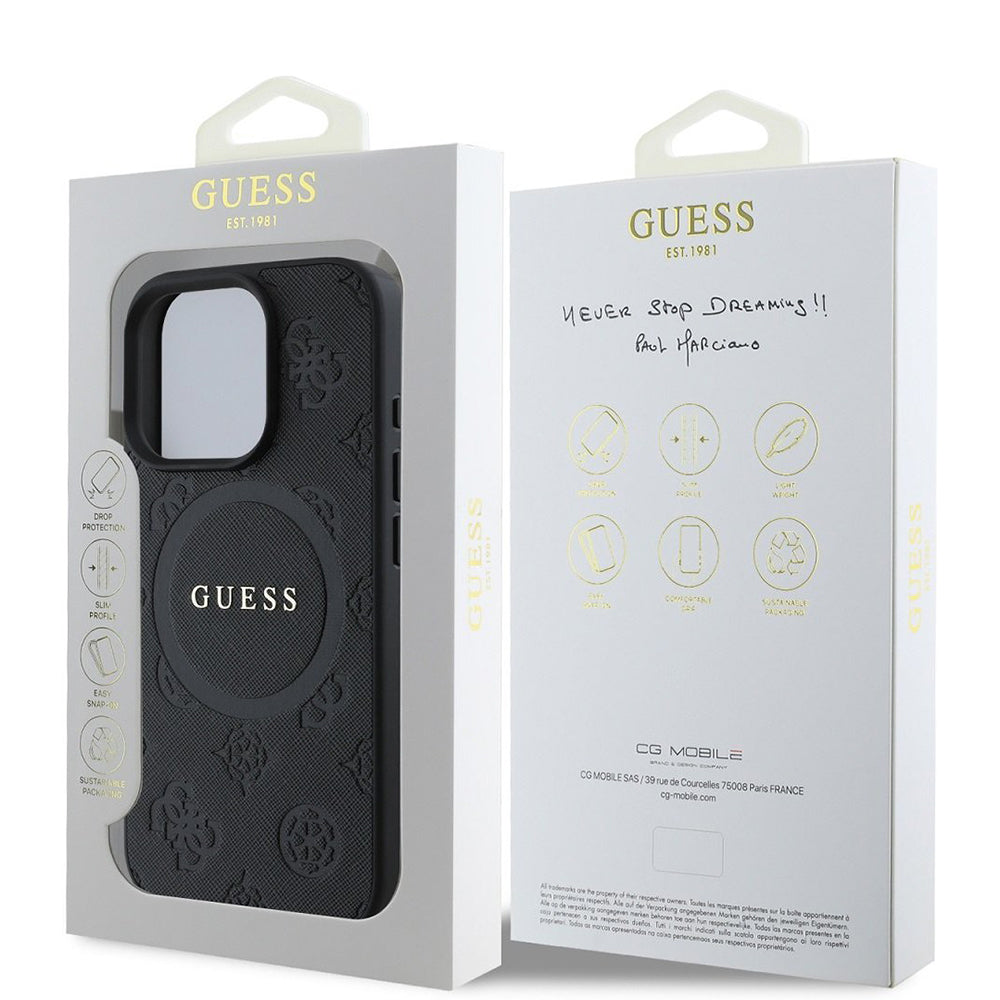 MagSafe-kotelo Apple iPhone 16 Prolle, Guess, Saffiano Peony Classic Logo, Musta