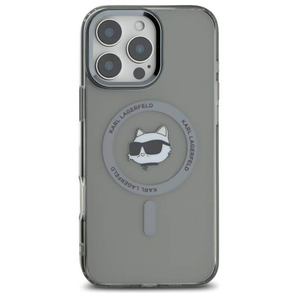 MagSafe-kotelo Apple iPhone 16 Prolle, Karl Lagerfeld, IML Metal Choupette's Head, Musta