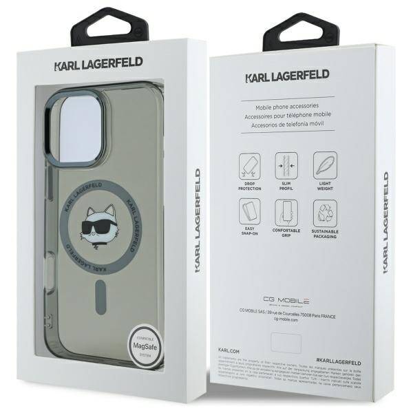 MagSafe-kotelo Apple iPhone 16 Prolle, Karl Lagerfeld, IML Metal Choupette's Head, Musta