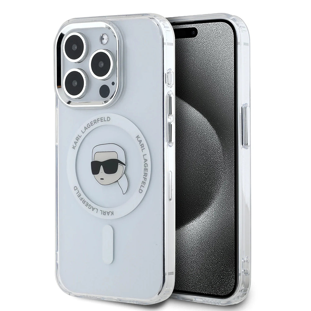MagSafe-kotelo Apple iPhone 16 Prolle, Karl Lagerfeld, IML Metal Karl's Head, Valkoinen