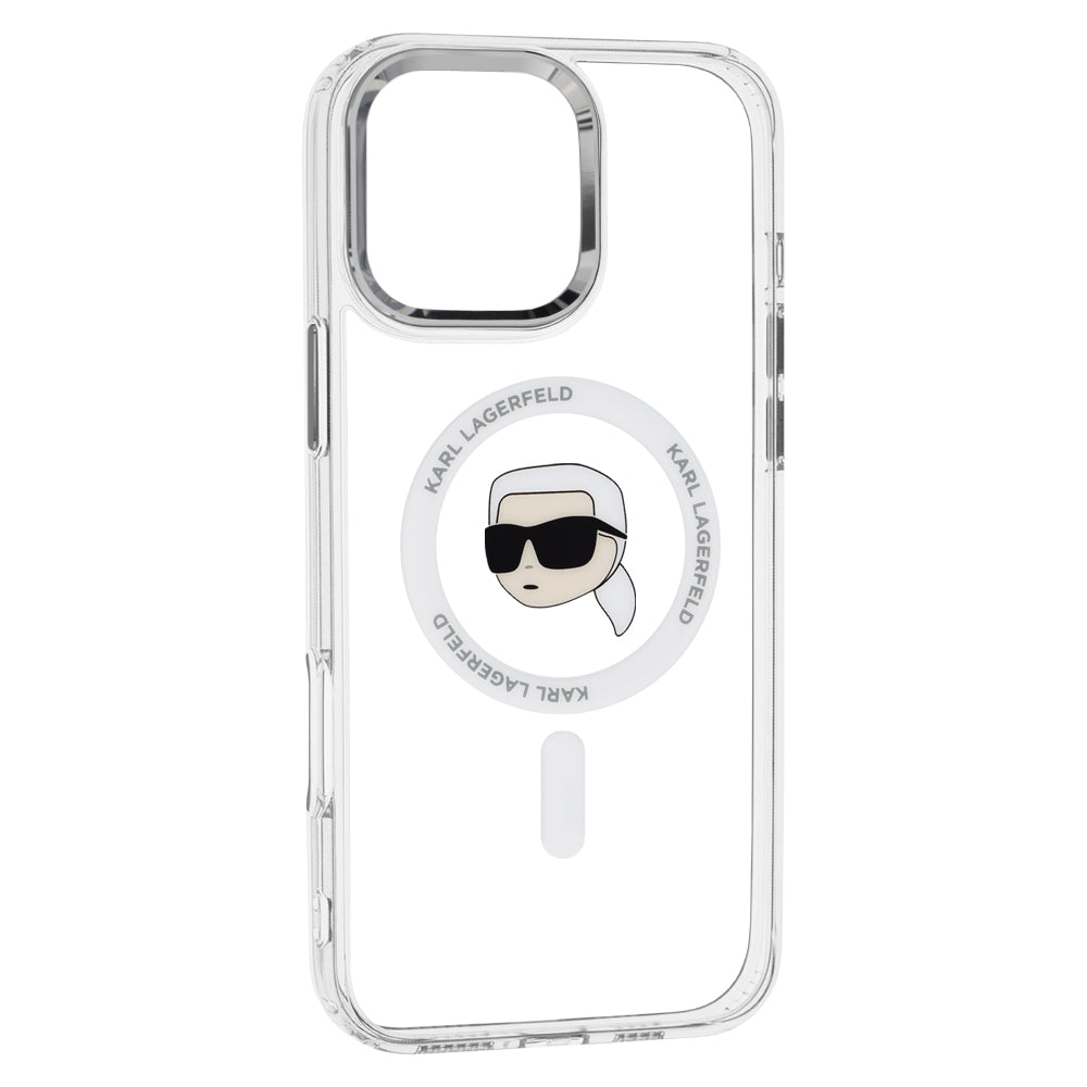 MagSafe-kotelo Apple iPhone 16 Prolle, Karl Lagerfeld, IML Metal Karl's Head, Valkoinen