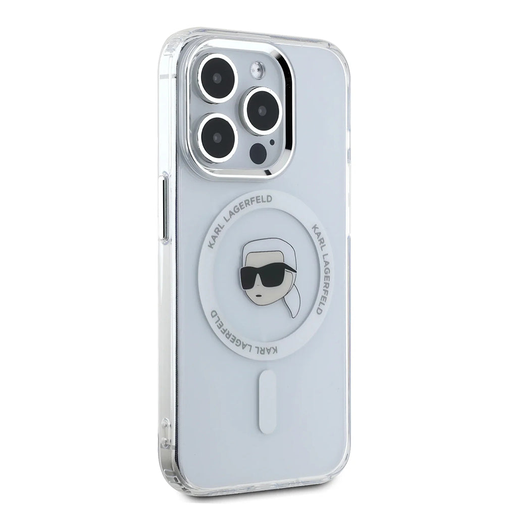 MagSafe-kotelo Apple iPhone 16 Prolle, Karl Lagerfeld, IML Metal Karl's Head, Valkoinen