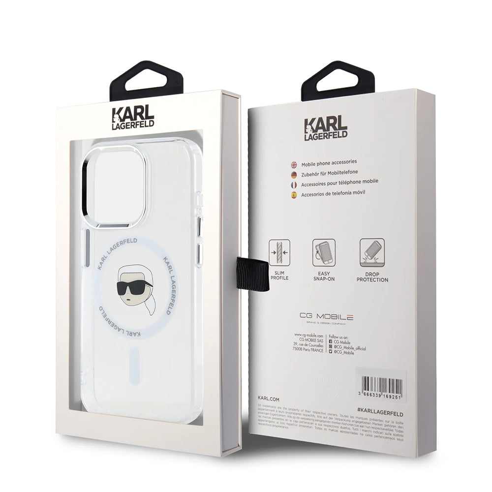 MagSafe-kotelo Apple iPhone 16 Prolle, Karl Lagerfeld, IML Metal Karl's Head, Valkoinen