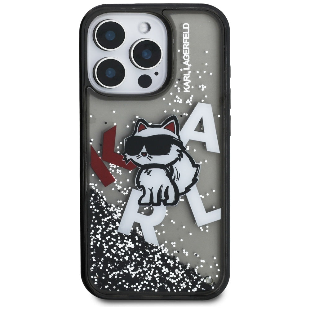 MagSafe-kotelo Apple iPhone 16 Prolle, Karl Lagerfeld, Liquid Glitter Choupette -logo, musta