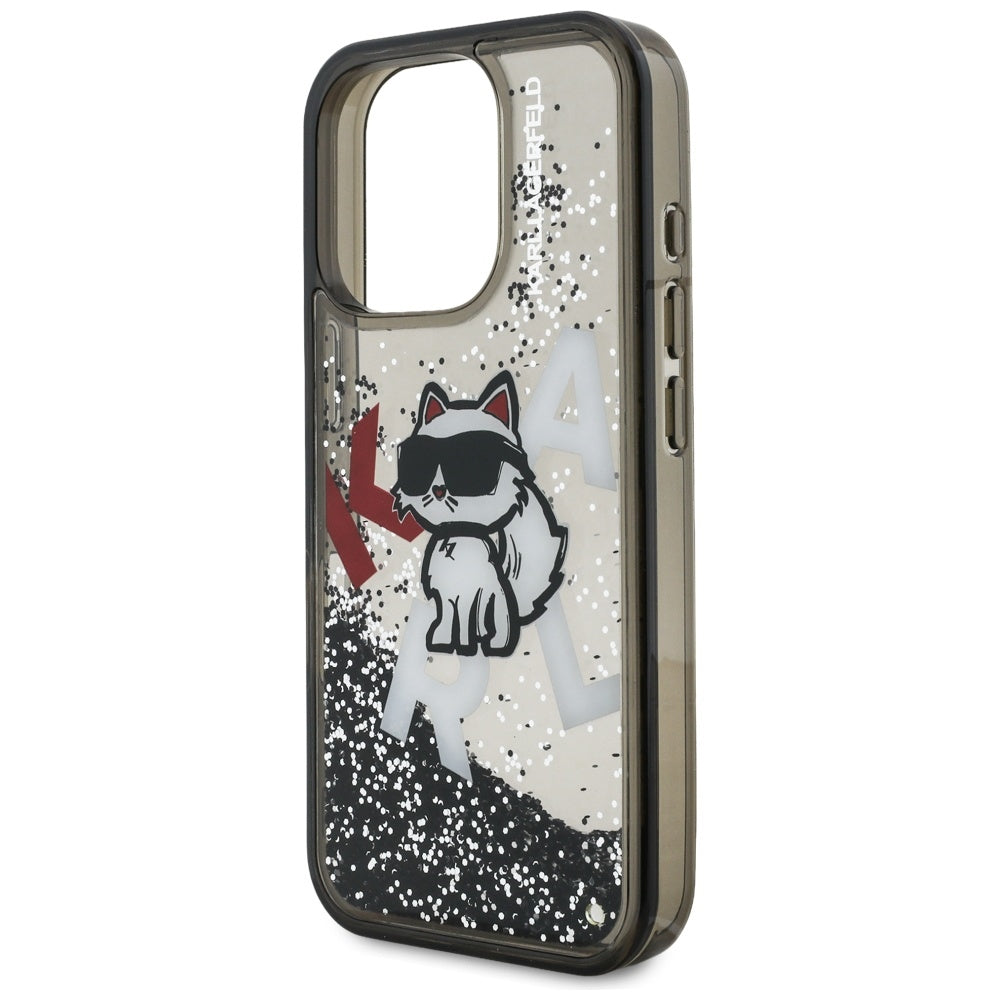 MagSafe-kotelo Apple iPhone 16 Prolle, Karl Lagerfeld, Liquid Glitter Choupette -logo, musta