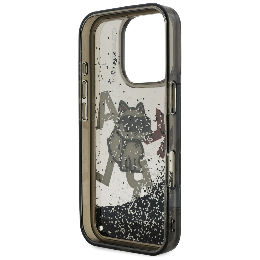 MagSafe-kotelo Apple iPhone 16 Prolle, Karl Lagerfeld, Liquid Glitter Choupette -logo, musta